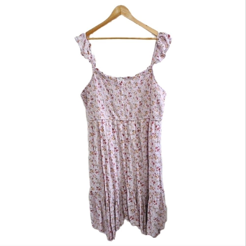 Floral spring summer tiered smocked purple lavender midi strappy dress NWT XXL